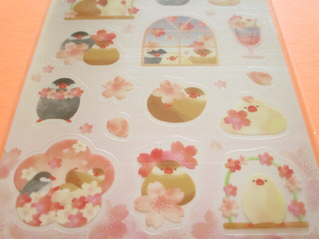 Photo: Kawaii Cute Stickers Sheet Synapse *Cherry Blossoms & Java Finch (SJI-33704-2）