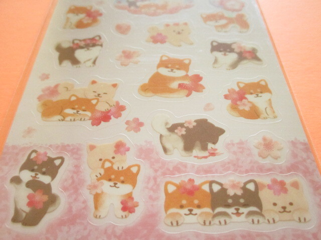 Photo: Kawaii Cute Stickers Sheet Synapse *Cherry Blossoms & Shiba Inu (SJI-33704-1）