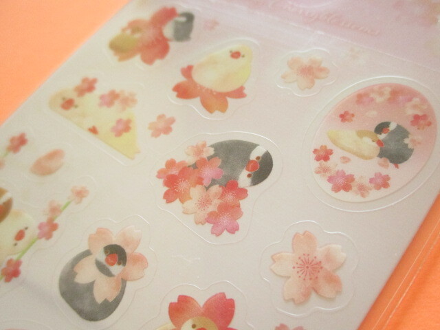 Photo: Kawaii Cute Stickers Sheet Synapse *Cherry Blossoms & Java Finch (SJI-33704-2）