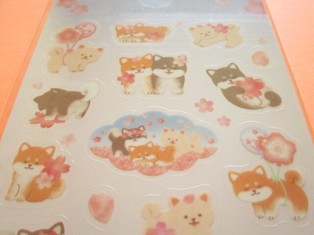 Photo: Kawaii Cute Stickers Sheet Synapse *Cherry Blossoms & Shiba Inu (SJI-33704-1）