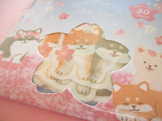 Photo: Kawaii Cute Sticker Flakes Sack Synapse *Cherry blossoms & Shiba Inu (SJI- 33706）