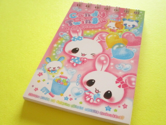 Photo1: Kawaii Cute Spiral Medium Memo Pad Candy Twin Q-LiA *Happy Friends (00170)