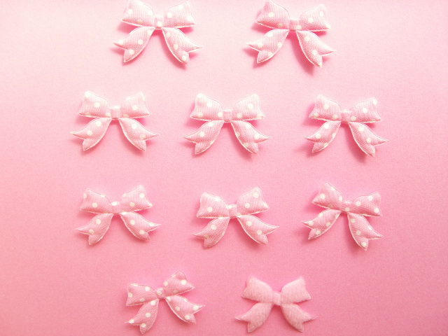 Photo1: 10 pcs Kawaii Cute Craft Supplies Padded Ribbon Bow Applique Polka Dots Pink