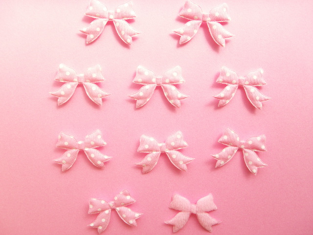 Photo1: 10 pcs Kawaii Cute Craft Supplies Padded Ribbon Bow Applique Polka Dots Pink