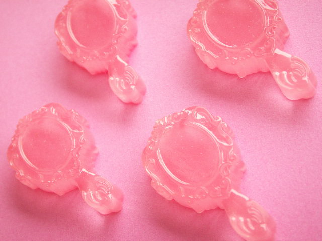 Photo: Kawaii Cute 4pcs Small Hand Mirror Cabochons Flat Back Cute Pink