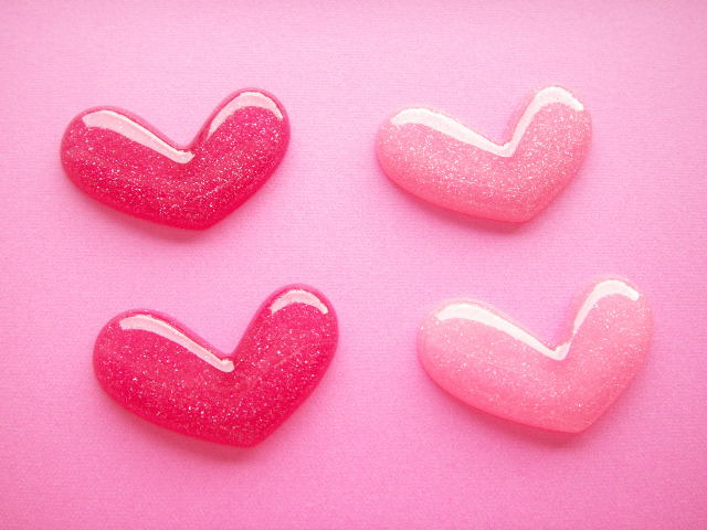 Photo1: 4 pcs Kawaii Cute Small Heart Cabochons Flat Back Craft Supplies Pink & Hot Pink