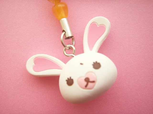 Photo1: Kawaii Cute Bunny Character Mofy Strap Charm Orange Heart