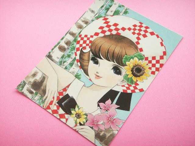 Photo1: Japanese Retro Illustration Postcard Cute Girl Miyako *13